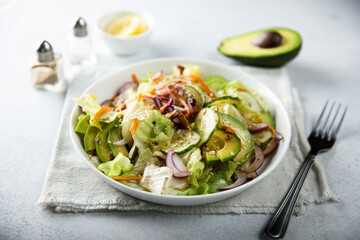Healthy vegetable salad with avocado