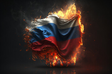 Burning russian flag. Generative ai.
