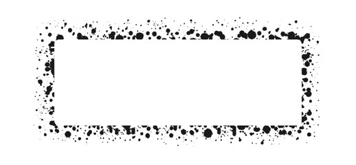 Naklejka premium Rectangle grunge ink splatter frame. Spray graffiti stencil border template.