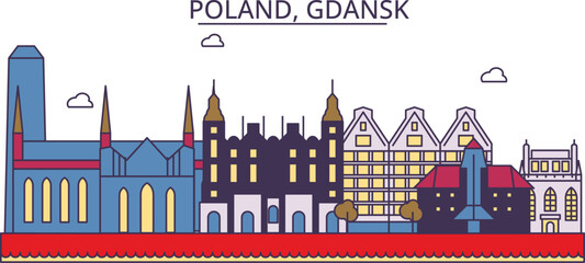 Poland, Gdansk tourism landmarks, vector city travel illustration
