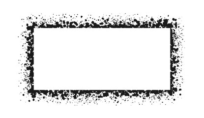 Rectangle grunge ink splatter frame. Spray graffiti stencil border template.