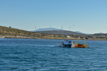sunken ship on the sandbank near Port Alacati Marina (Cesme, Izmir province, Turkey)