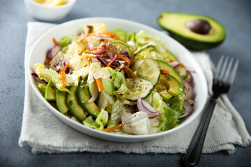 Healthy vegetable salad with avocado