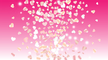 Realistic Background with Confetti of Hearts Glitter Particles. St. Valentine Day. Celebration pattern. Light Spots. Explosion of Confetti. Glitter Vector Illustration. Design for Banner.