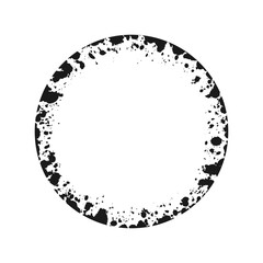 Round grunge ink splatter frame. Spray graffiti stencil border template.
