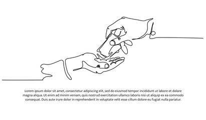 Charity continuous line design. Islamic design concept. Decorative elements drawn on a white background.