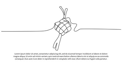 Ketupat continuous line design. Indonesian food design concept for Eid Celebration. Decorative elements drawn on a white background.