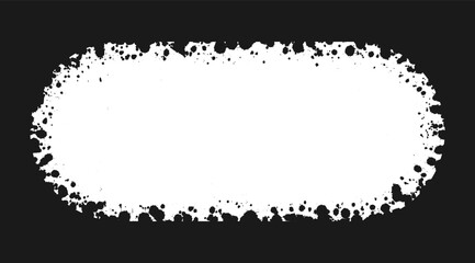 Oval grunge ink splatter frame. Spray graffiti stencil border template.
