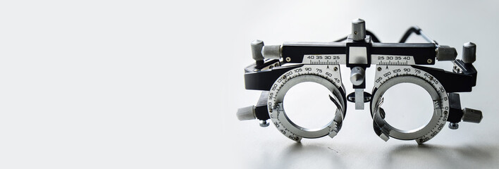 Banner. Ophthalmic frame for the selection of glasses. An optometrist's working tool. World Ophthalmologist's Day. Vision testing and treatment of eye diseases. Diagnostics in optics 
