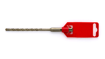 Fototapeta premium Masonry drill bit, unopened, blank label red package isolated on white