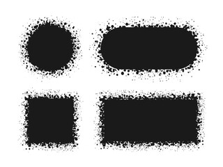 Grunge ink splatter frame set. Spray graffiti stencil border template.