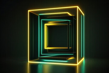 3d neon abstract cube, generative Ai