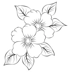 Free Vector line art and hand drawing flower art black and white flat design simple flower