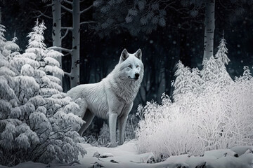 White wolf in winter, generative Ai
