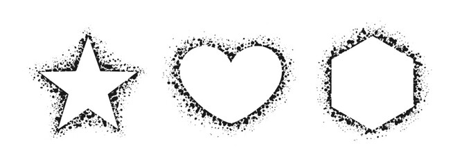 Grunge ink splatter frame set. Spray graffiti stencil border template.