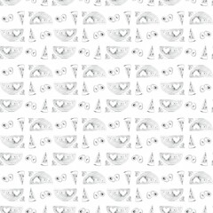 
Fruit botanical seamless black and white graphic pattern in sketch style with organic products.  Watermelon slices, a heart carved in a watermelon slice. Cafe, restaurant, menu use,  food packaging.