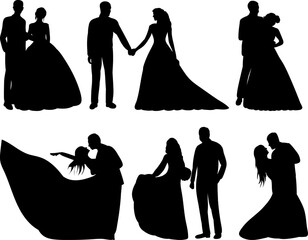 prince and princess set silhouettes isolated vector - obrazy, fototapety, plakaty