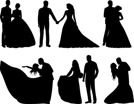 prince and princess set silhouettes isolated vector