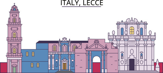 Italy, Lecce tourism landmarks, vector city travel illustration
