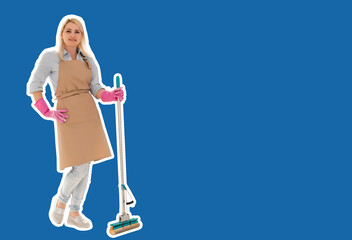 person isolated blue color background