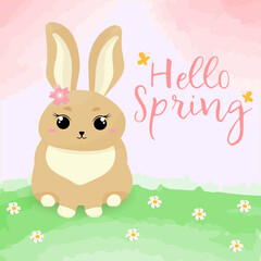 Cute Bunny. Hello spring. Vector illustration.