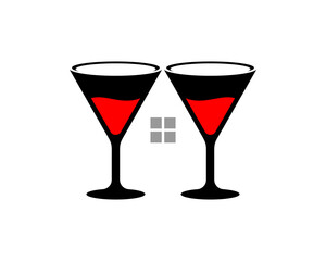 Two wine glass with house window in the middle