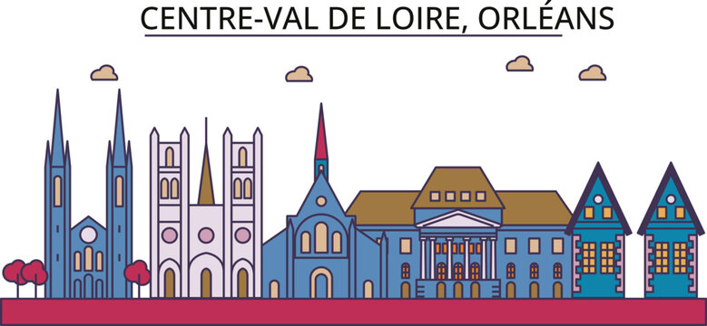France, Orleans tourism landmarks, vector city travel illustration