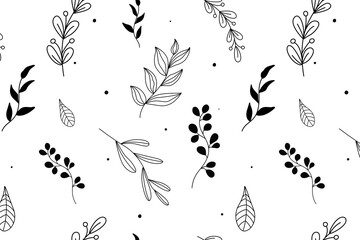 Vector pattern,on white background,botany,plants,abstract leaves,twigs,flowers,bloom,spring,care,summer,easter,holiday,print for textiles,web design,social networks. Wrapper,packaging,paper,cover,post