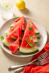 Fresh slices of watermelon in a plate. Summer healthy food