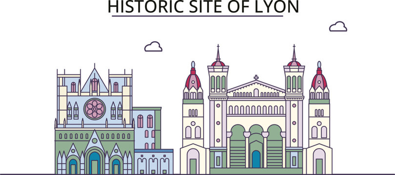 France, Lyon City tourism landmarks, vector city travel illustration