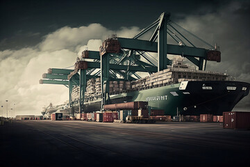 Cargo ship in port. Generative AI.