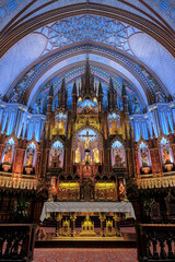 Obraz premium Magnificent opulent splendid baroque gothic church cathedral basilica interiors with stucco, murals, altar, Pilars, ceiling paintings, gold, wood domes nave