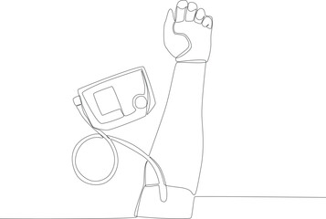 A hand with a body tension gauge. Hypertension one-line drawing