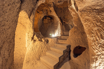 Derinkuyu underground city ancient cave in Cappadocia, Turkey, travel place of Goreme
