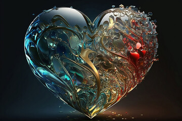 Heart-shaped diamond, crystal love heart. Generative AI.