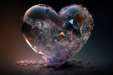 Fototapeta premium Heart-shaped diamond, crystal love heart. Generative AI.