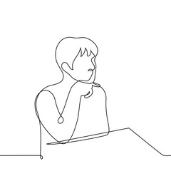 man sitting thinking - one line drawing vector. concept reflection