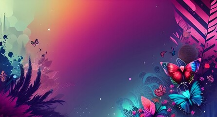 abstract floral border on colorful background, generative AI 