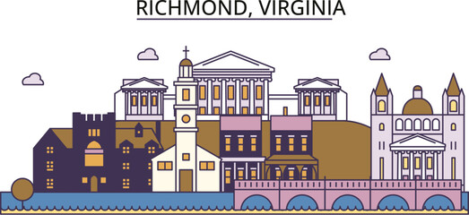 United States, Richmond tourism landmarks, vector city travel illustration