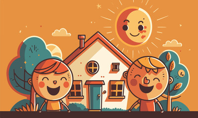 two little children smiling happily