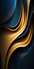 abstract wavy blue wallpaper with golden lines, generative ai