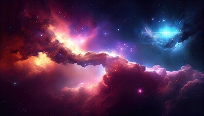 Space background. Galaxy and nebula in night sky with bright stars. Generative AI