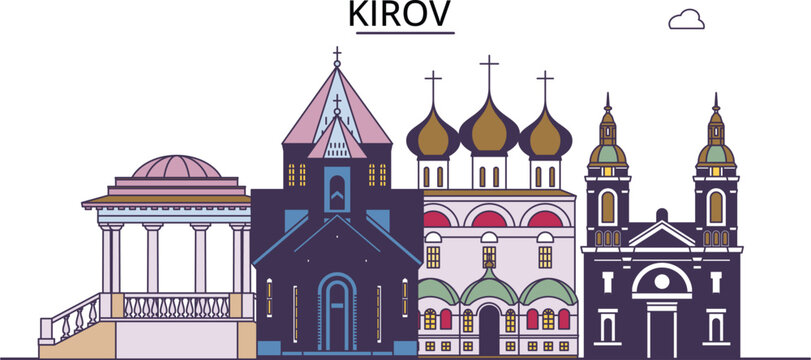 Russia, Kirov tourism landmarks, vector city travel illustration