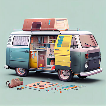Van Life Custom Build: A Glimpse into the World of Personalized Mobile Living Spaces, Van Conversions, Remodeling, Upgrades and Makeovers - Generative AI