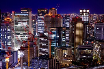 大阪府　梅田スカイビルから眺める大阪の夜景（大阪駅方面）
