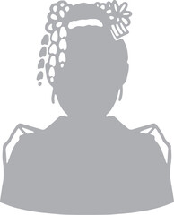 七五三、十三参り女の子シルエット着物和装のアイコンイラスト　グレー