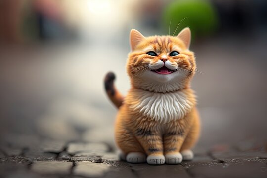 Adorable cute little smiling cat doll character. Generative AI