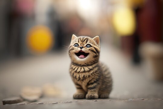 Adorable cute little smiling cat doll character. Generative AI