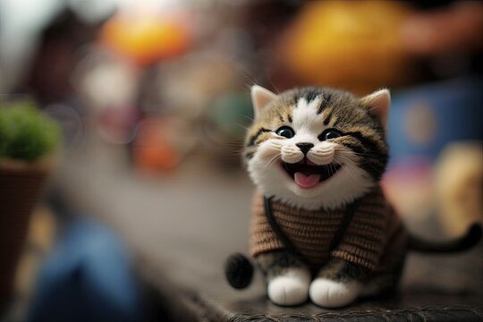Adorable cute little smiling cat doll character. Generative AI