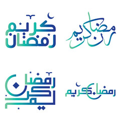 Vector Illustration of Ramadan Kareem Wishes with Gradient Green and Blue Arabic Typography.